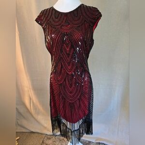 Elegant Black and Red Sequined Dress